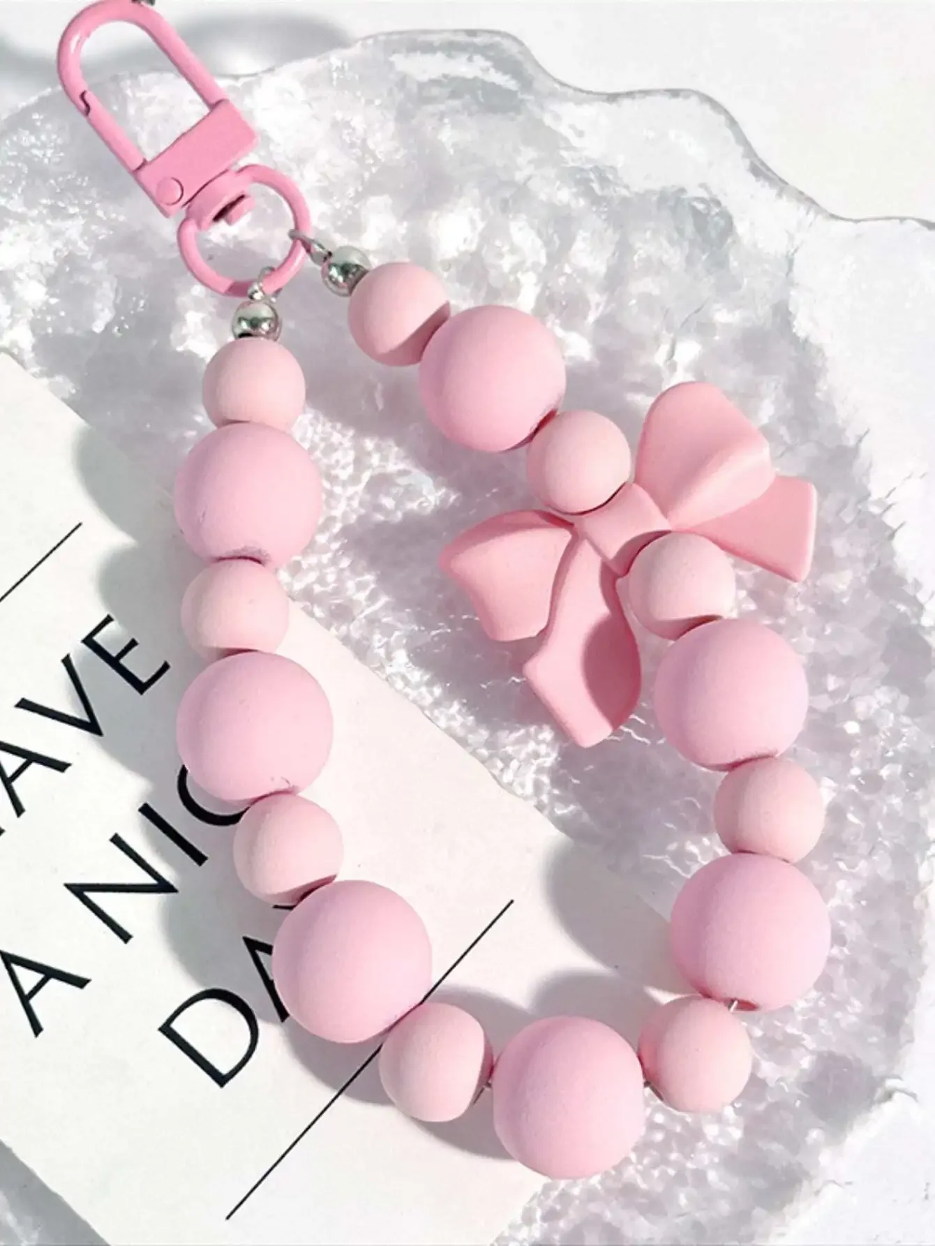 Phone Accessories For Teen Girls - 1pc Roze Parel Strik Sleutelhanger Mobiele
